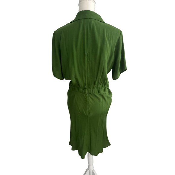 REFORMATION Green Zip Short Sleeve Dress Size Large - Picture 6 of 8